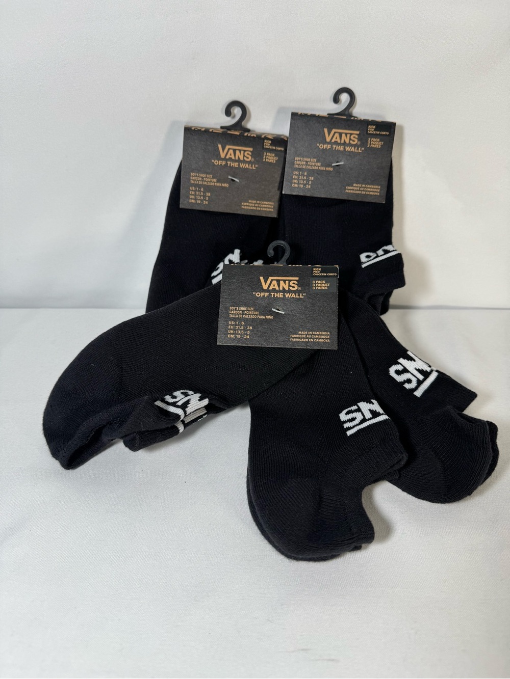 Vans Black Kick/no show Socks - White Logo Accents - 3 Pack